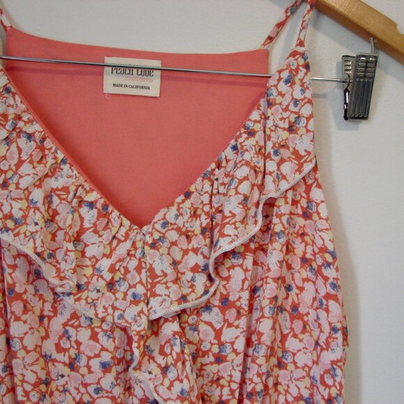 Pink Floral Mini Dress Peach Love California Sleeveless Ruffles Wedding  Small - Picture 7 of 13